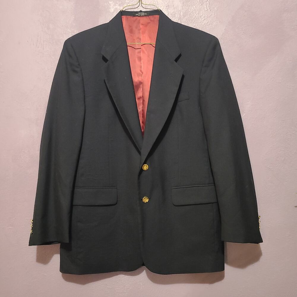 Oleg Cassini Wool Blazer Mens 41 R Black Ventless 2 Button Suit Jacket